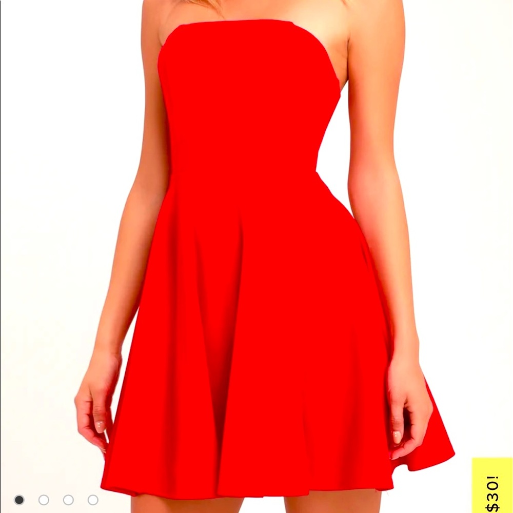 Red strapless skater dress